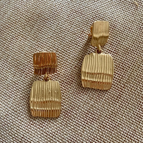 Gold Textured Double-Drop Statement Earrings - Picture 2 of 8